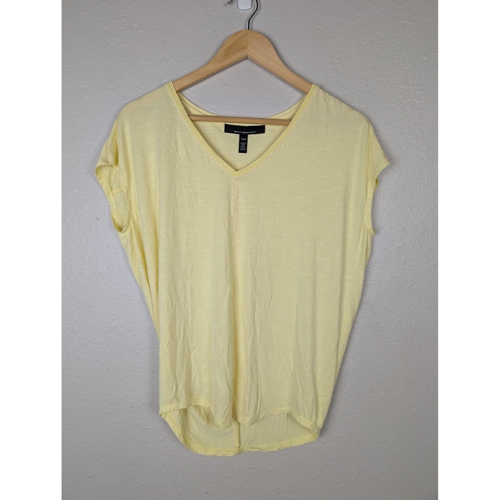 White House Black Market Shirt Womens XXS Yellow V Neck Dolman Slub Knit
